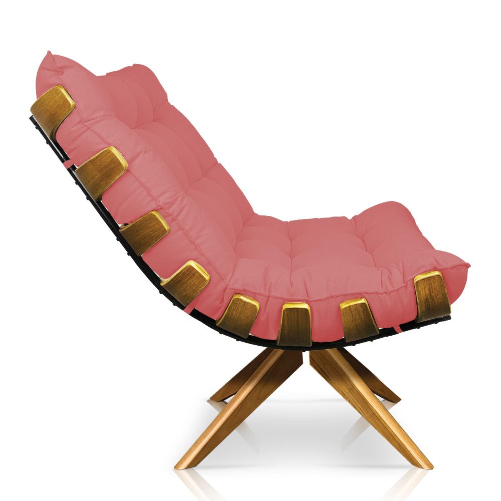 Poltrona Giratória Costela Linho Whiski Rose A106 Base Madeira MA25 - D'Rossi