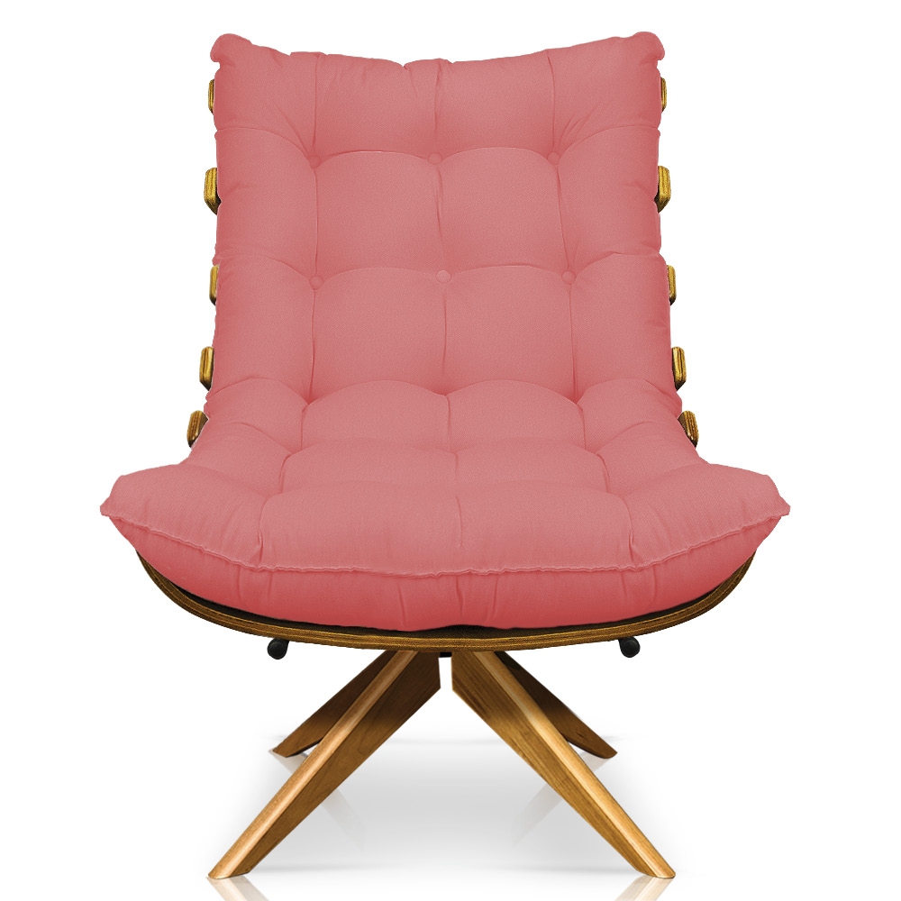 Poltrona Giratória Costela Linho Whiski Rose A106 Base Madeira MA25 - D'Rossi