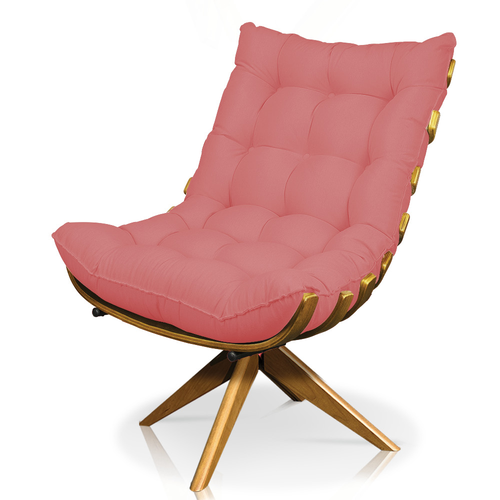 Poltrona Giratória Costela Linho Whiski Rose A106 Base Madeira MA25 - D'Rossi