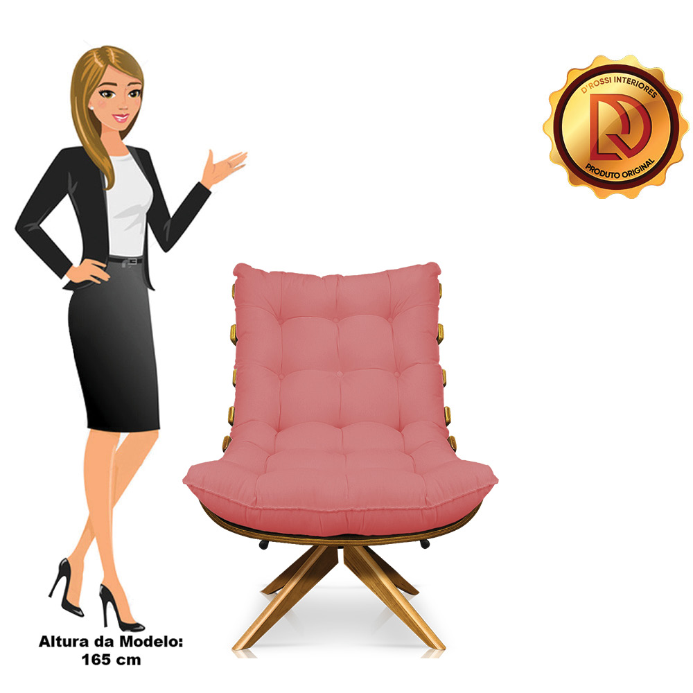 Poltrona Giratória Costela Linho Whiski Rose A106 Base Madeira MA25 - D'Rossi