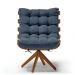Poltrona Giratória Costela Suede Azul Marinho Base Madeira MA25 - D'Rossi