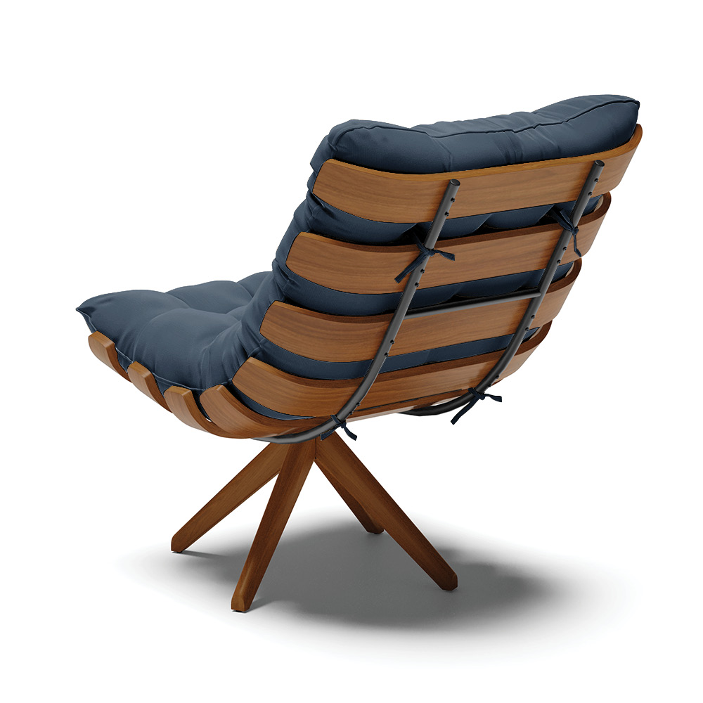 Poltrona Giratória Costela Suede Azul Marinho Base Madeira MA25 - D'Rossi