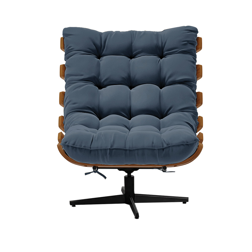 Poltrona Giratória Costela Suede Azul Marinho Base Metálica Preto - D'Rossi