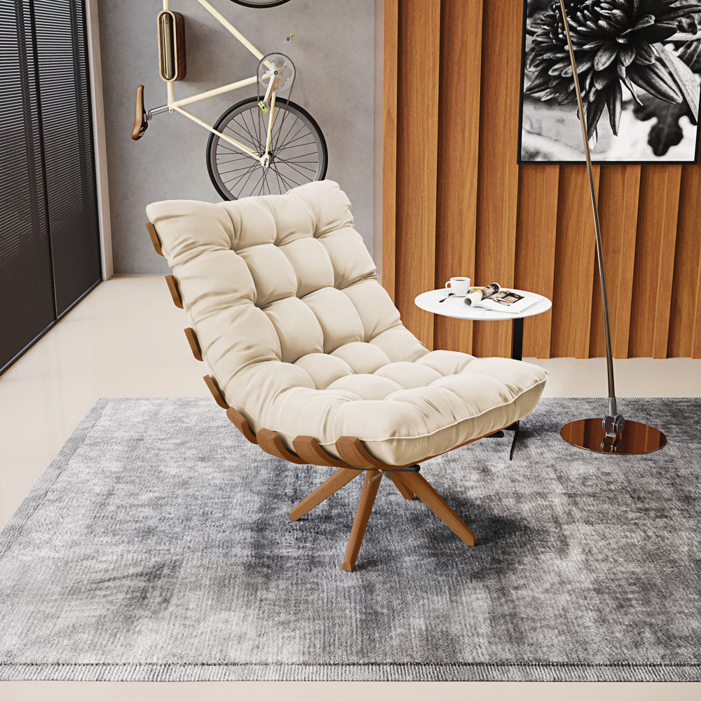 Poltrona Giratória Costela Suede Base Madeira MA30 - D'Rossi