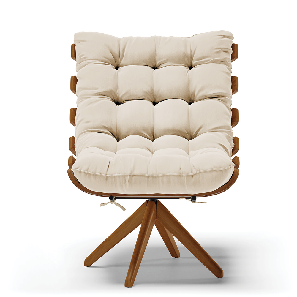Poltrona Giratória Costela Suede Base Madeira MA30 - D'Rossi