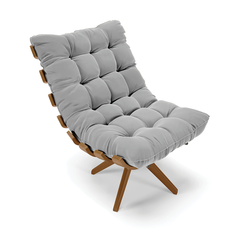 Poltrona Giratória Costela Suede Cinza Base Madeira MA25 - D'Rossi