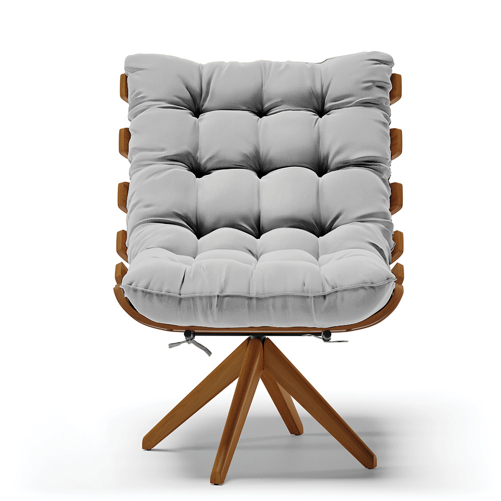 Poltrona Giratória Costela Suede Cinza Base Madeira MA25 - D'Rossi