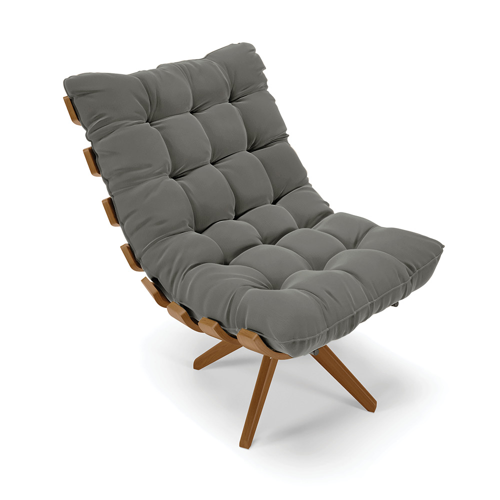 Poltrona Giratória Costela Suede Grafite Base Madeira MA25 - D'Rossi