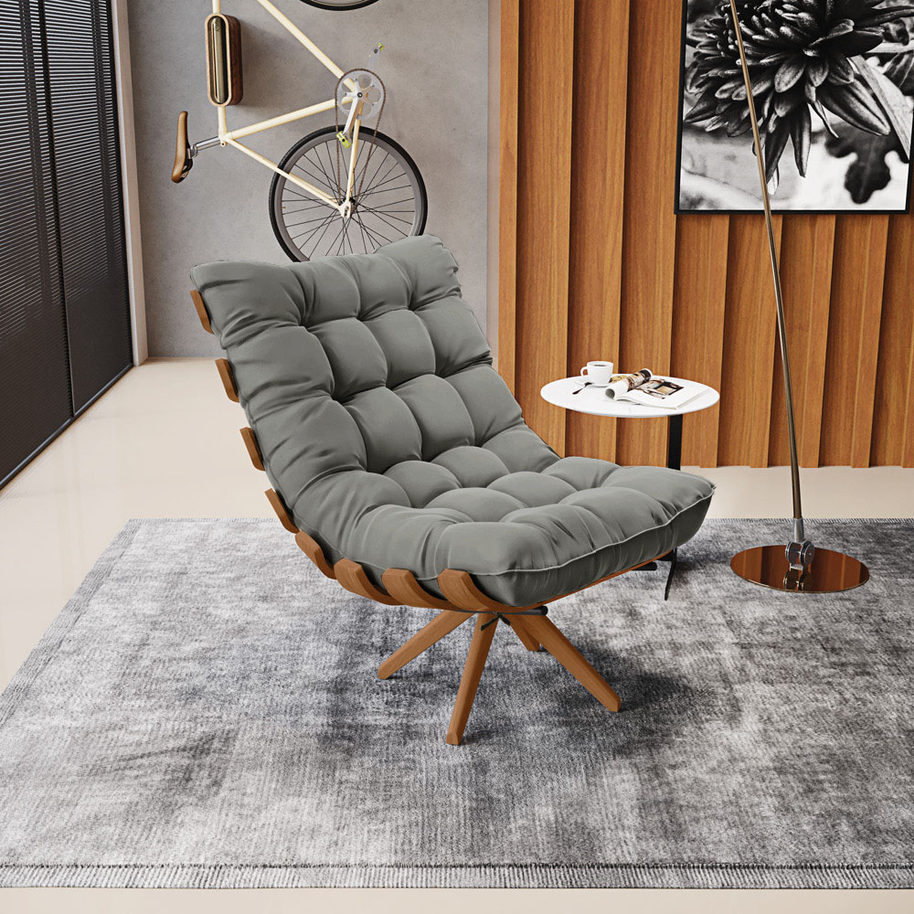 Poltrona Giratória Costela Suede Grafite Base Madeira MA25 - D'Rossi