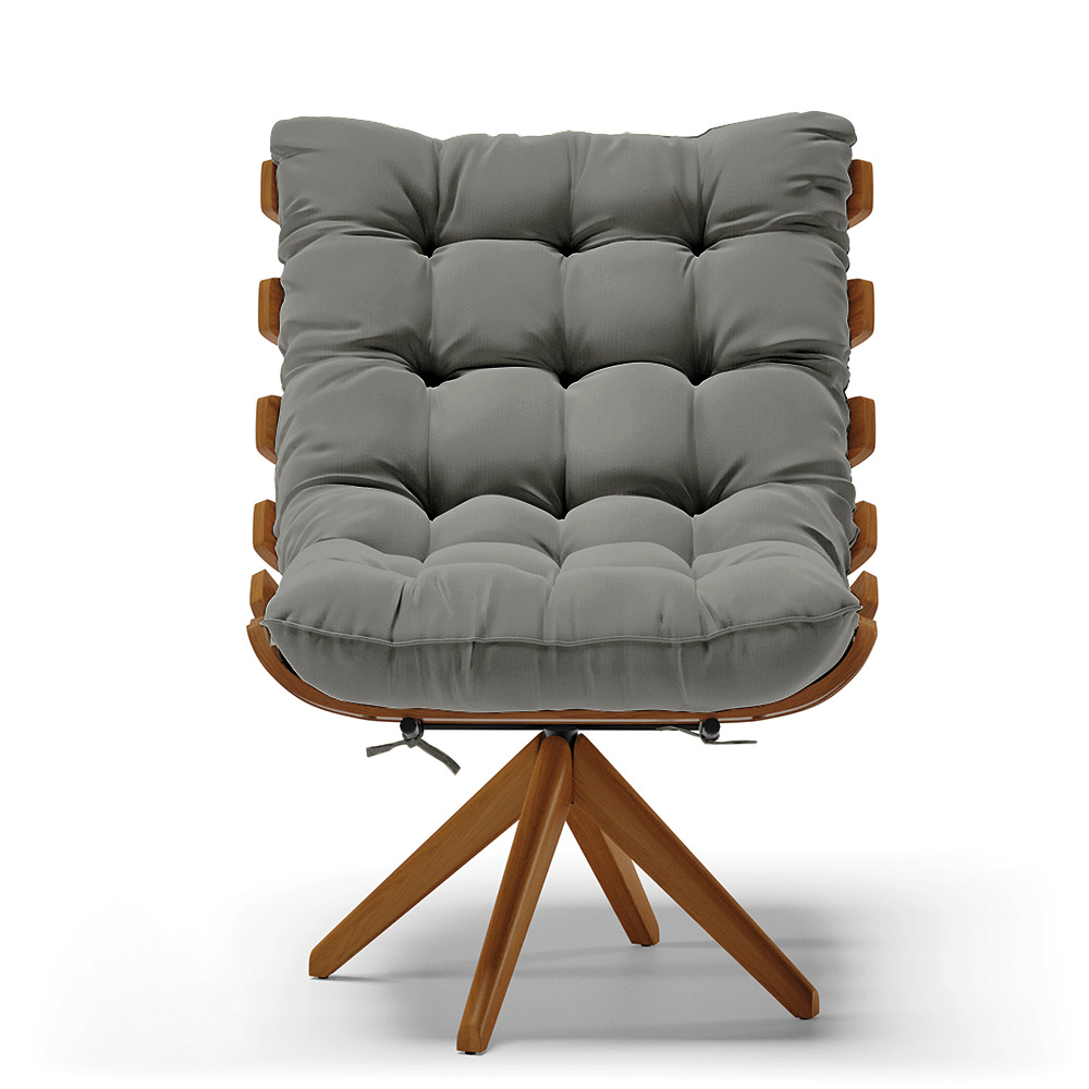 Poltrona Giratória Costela Suede Grafite Base Madeira MA25 - D'Rossi
