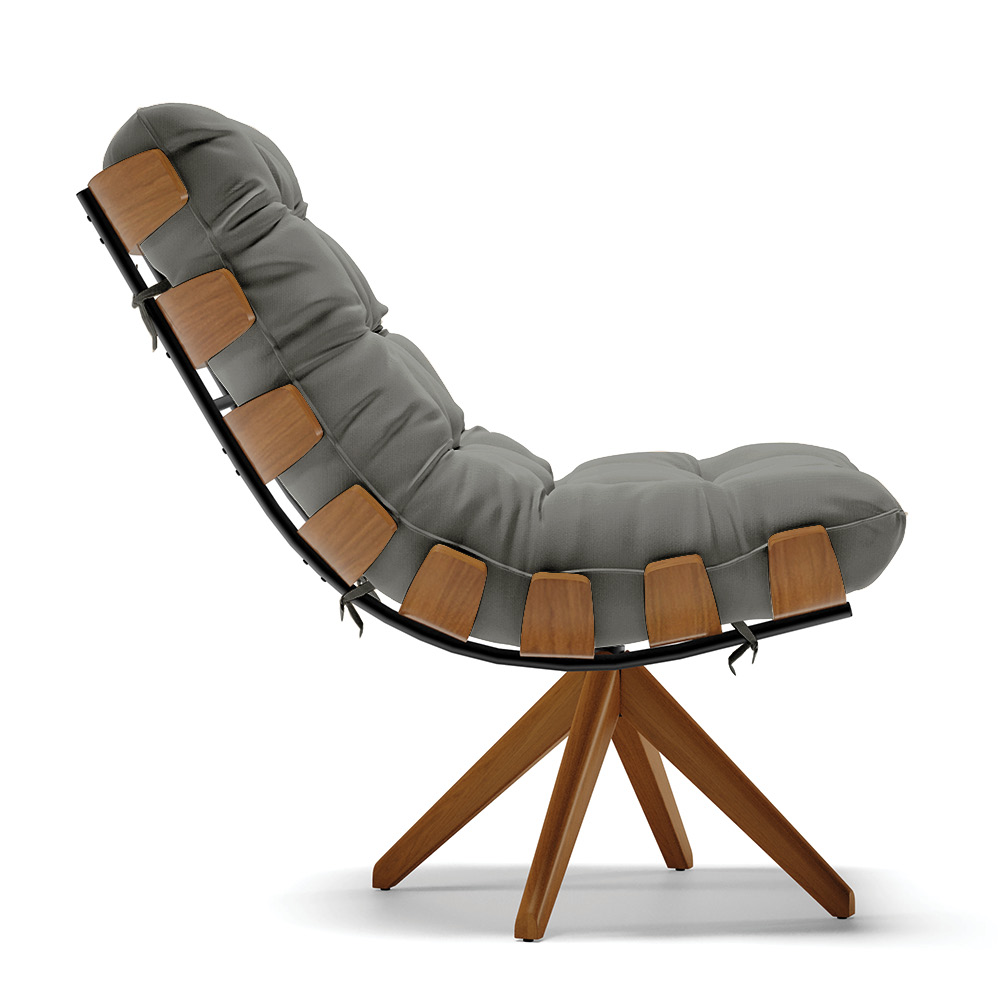 Poltrona Giratória Costela Suede Grafite Base Madeira MA25 - D'Rossi