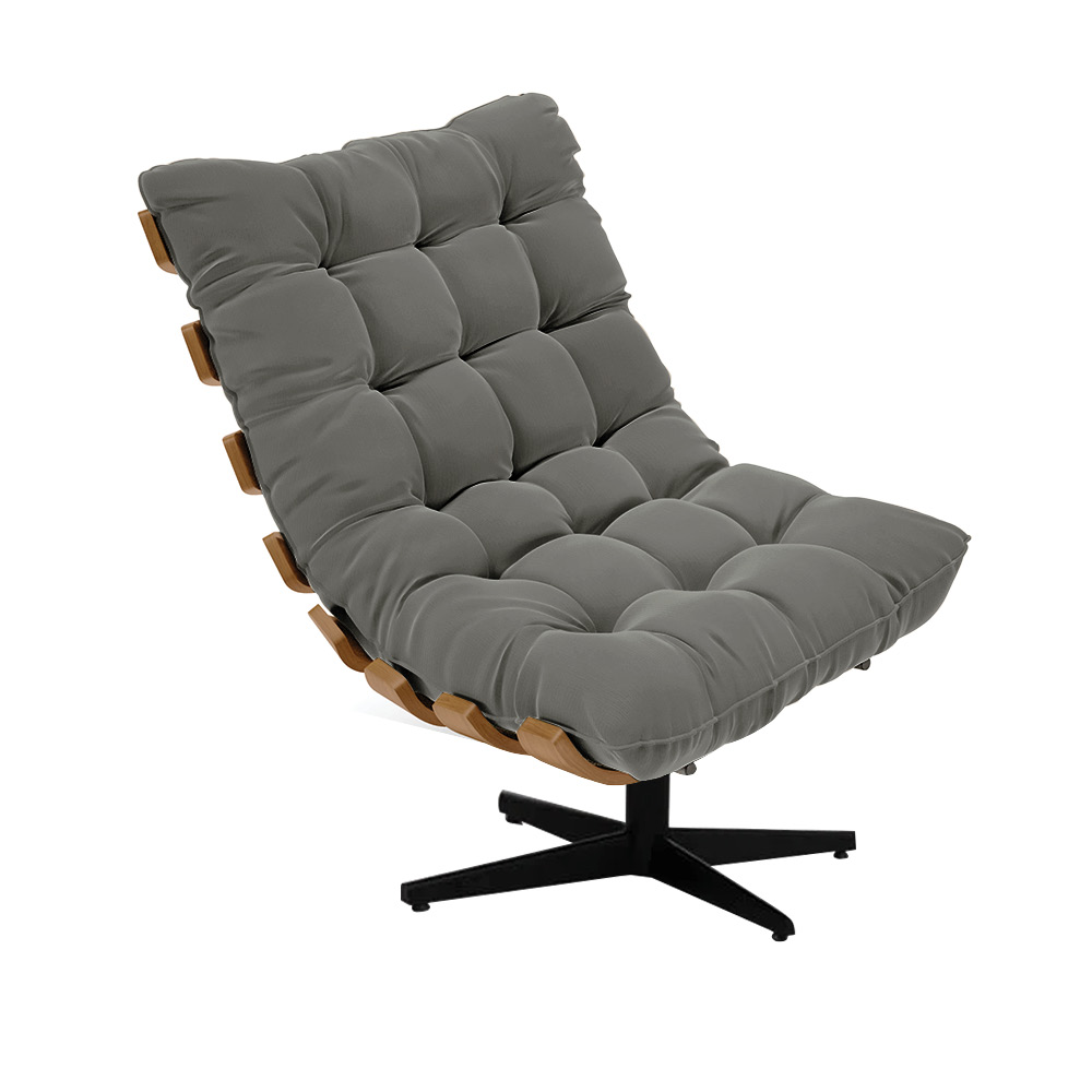 Poltrona Giratória Costela Suede Grafite Base Metálica Preto - D'Rossi