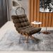 Poltrona Giratória Costela Suede Marrom Base Madeira MA25 - D'Rossi