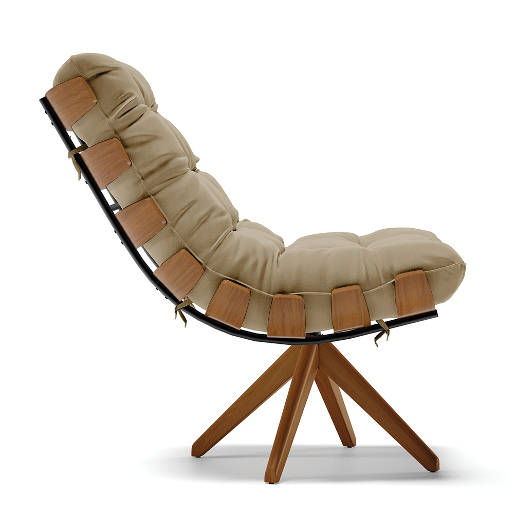 Poltrona Giratória Costela Suede Marrom Rato Base Madeira MA25 - D'Rossi
