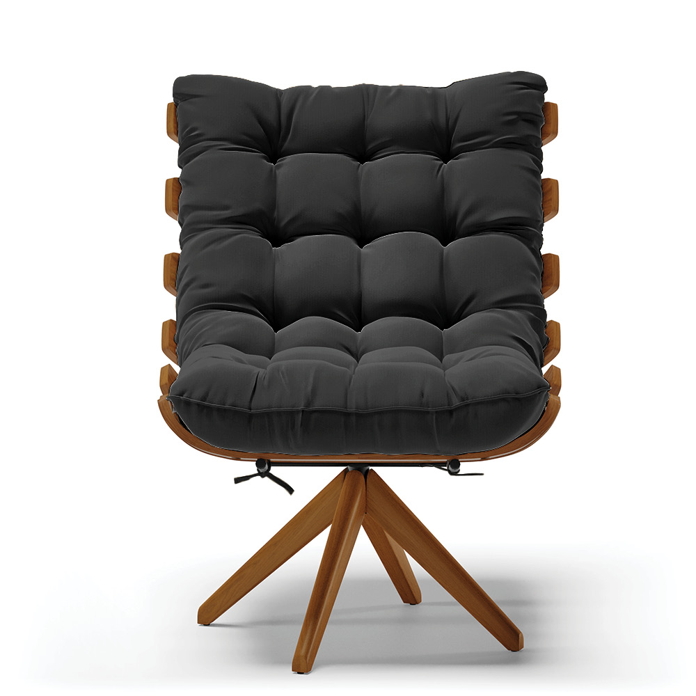 Poltrona Giratória Costela Suede Preto Base Madeira MA25 - D'Rossi