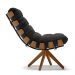 Poltrona Giratória Costela Suede Preto Base Madeira MA25 - D'Rossi