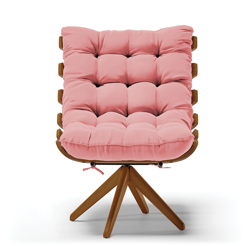 Poltrona Giratória Costela Suede Rosê Base Madeira MA25 - D'Rossi
