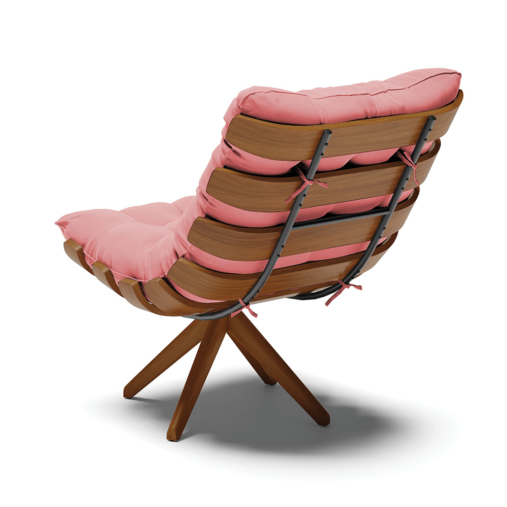 Poltrona Giratória Costela Suede Rosê Base Madeira MA25 - D'Rossi