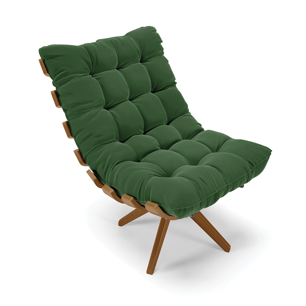 Poltrona Giratória Costela Suede Verde Base Madeira MA25 - D'Rossi