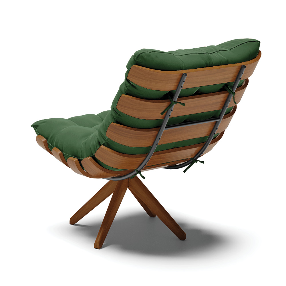 Poltrona Giratória Costela Suede Verde Base Madeira MA25 - D'Rossi