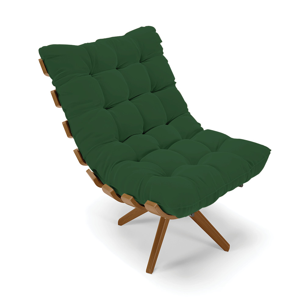 Poltrona Giratória Costela Veludo Verde Base Madeira MA25 - D'Rossi