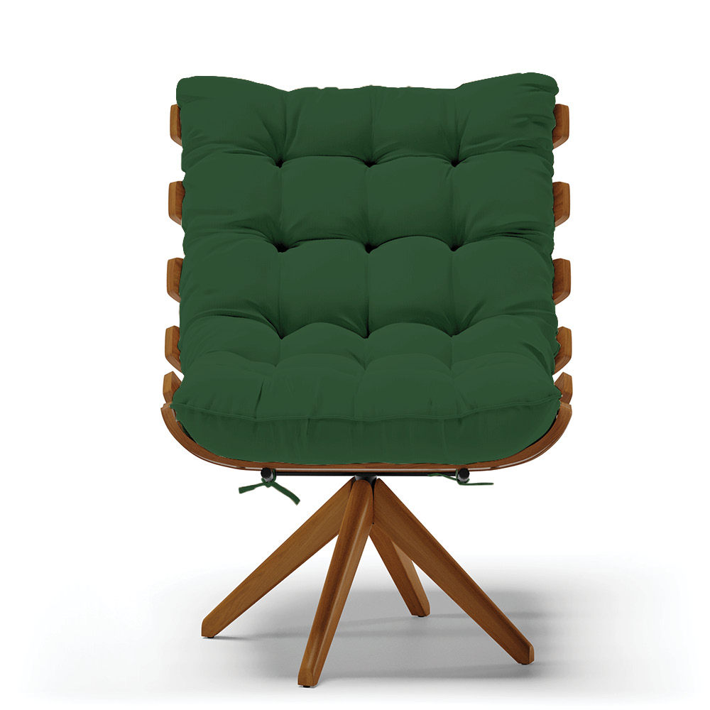 Poltrona Giratória Costela Veludo Verde Base Madeira MA25 - D'Rossi