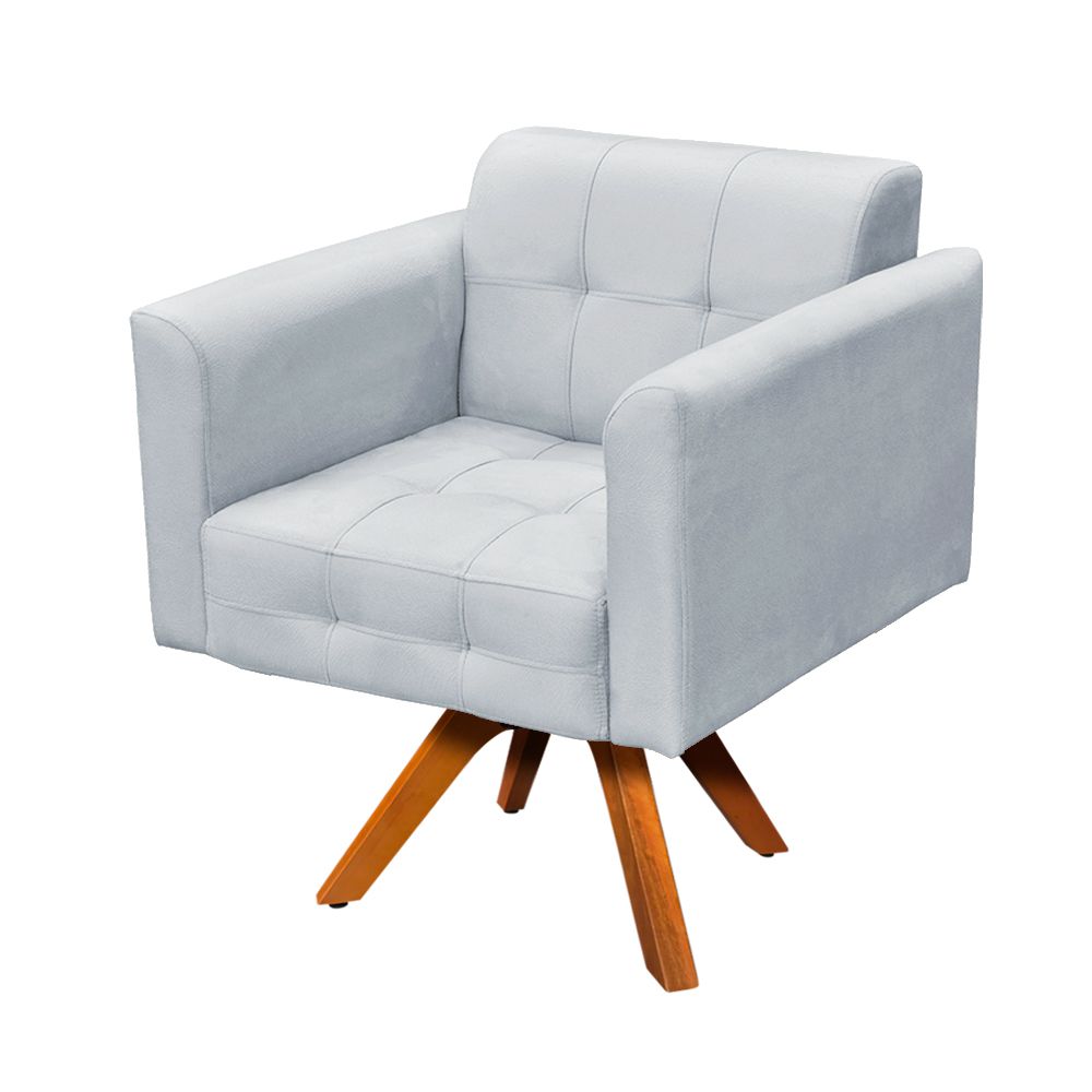Poltrona Giratória Elisa Suede Cinza Base Madeira MM30 D'Rossi