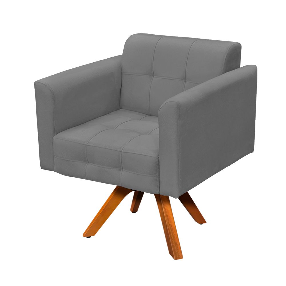 Poltrona Giratória Elisa Suede Grafite Base Madeira MM30 D'Rossi