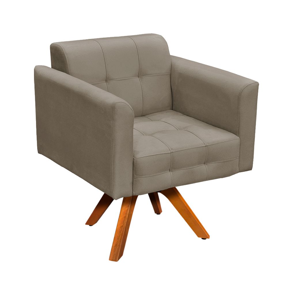 Poltrona Giratória Elisa Suede Marrom Rato Base Madeira MM30 D'Rossi