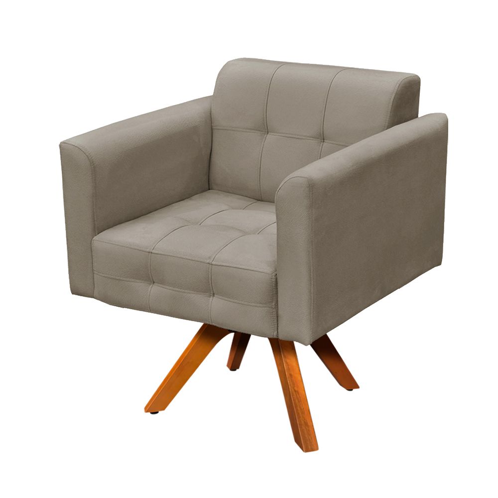 Poltrona Giratória Elisa Suede Marrom Rato Base Madeira MM30 D'Rossi