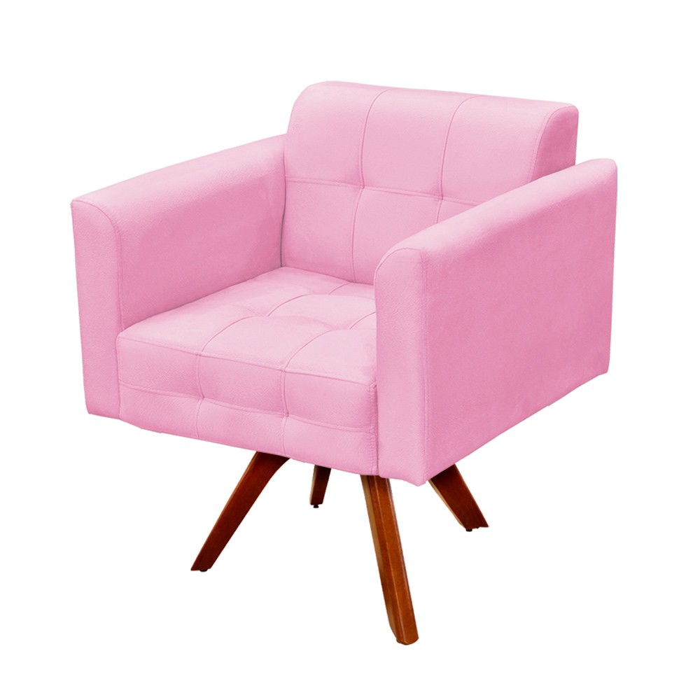 Poltrona Giratória Elisa Suede Rosa Bebê Base Madeira MM30 D'Rossi