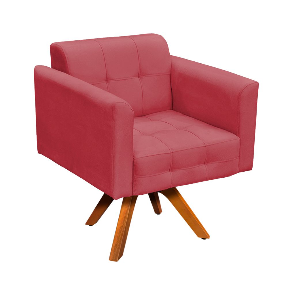 Poltrona Giratória Elisa Suede Rose Base Madeira MM30 D'Rossi