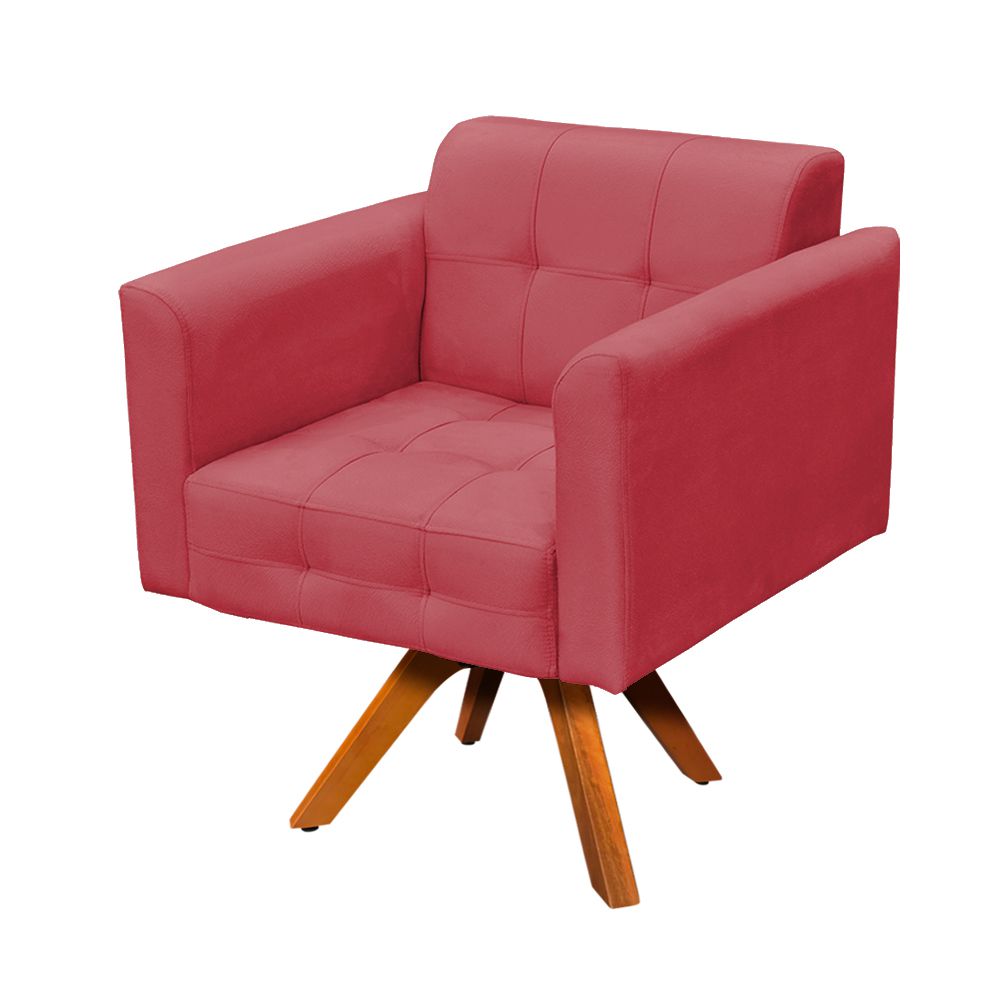 Poltrona Giratória Elisa Suede Rose Base Madeira MM30 D'Rossi