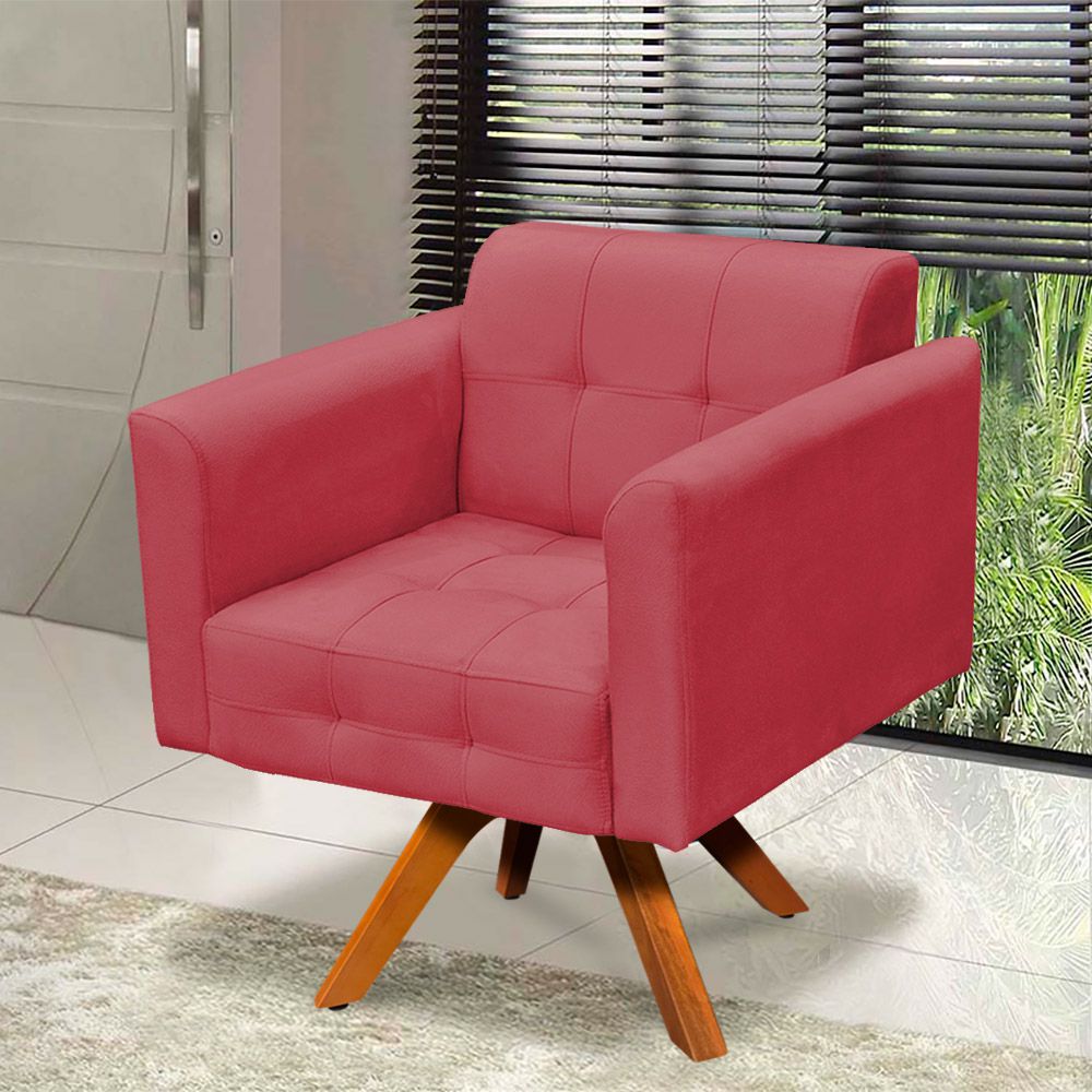 Poltrona Giratória Elisa Suede Rose Base Madeira MM30 D'Rossi