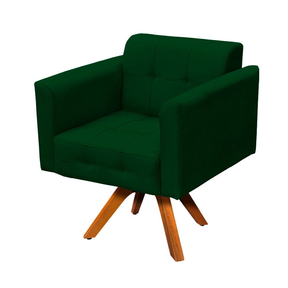 Poltrona Giratória Elisa Suede Verde Base Madeira MM30 D'Rossi