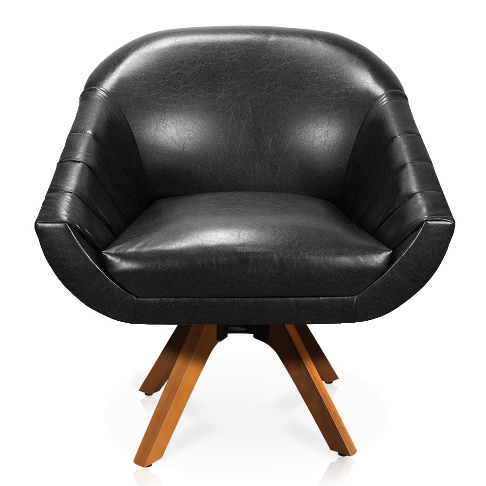 Poltrona Giratória Giovana Corano Preto Base Madeira MM30 - D'Rossi