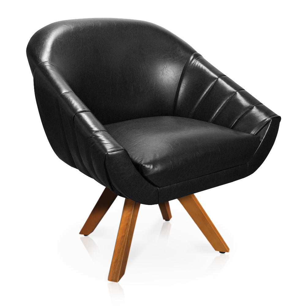 Poltrona Giratória Giovana Corano Preto Base Madeira MM30 - D'Rossi