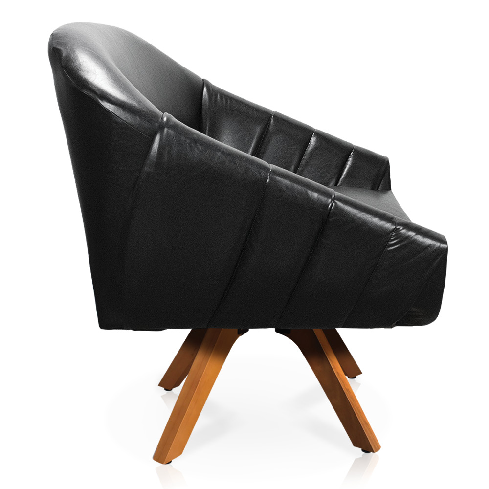 Poltrona Giratória Giovana Corano Preto Base Madeira MM30 - D'Rossi