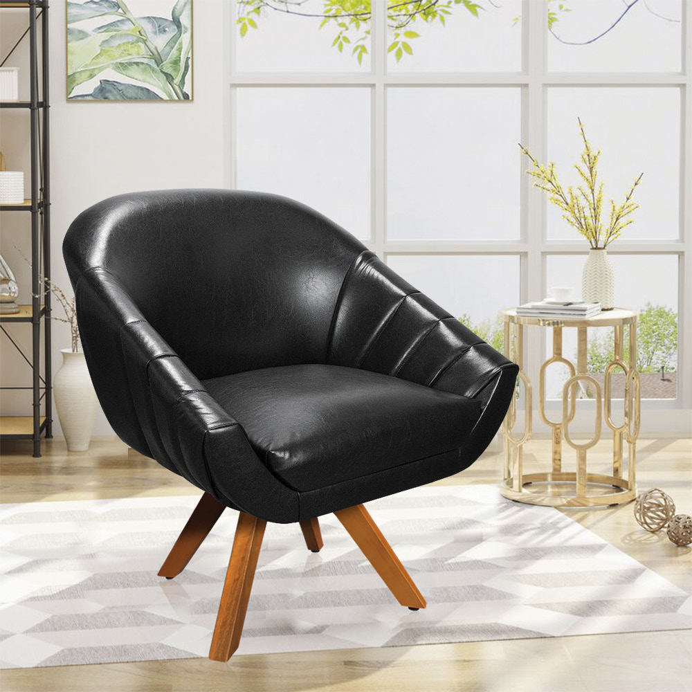 Poltrona Giratória Giovana Corano Preto Base Madeira MM30 - D'Rossi
