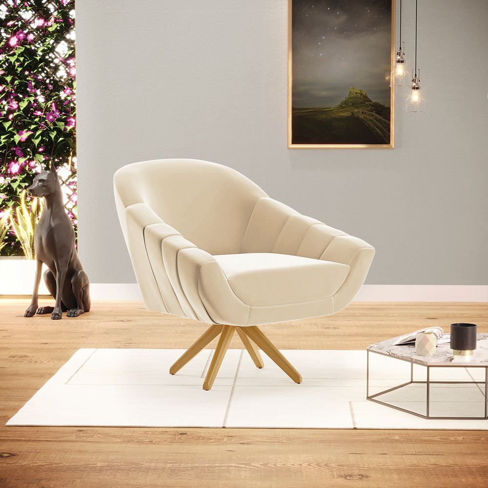 Poltrona Giratória Giovana Suede Base Madeira MA30 - D'Rossi