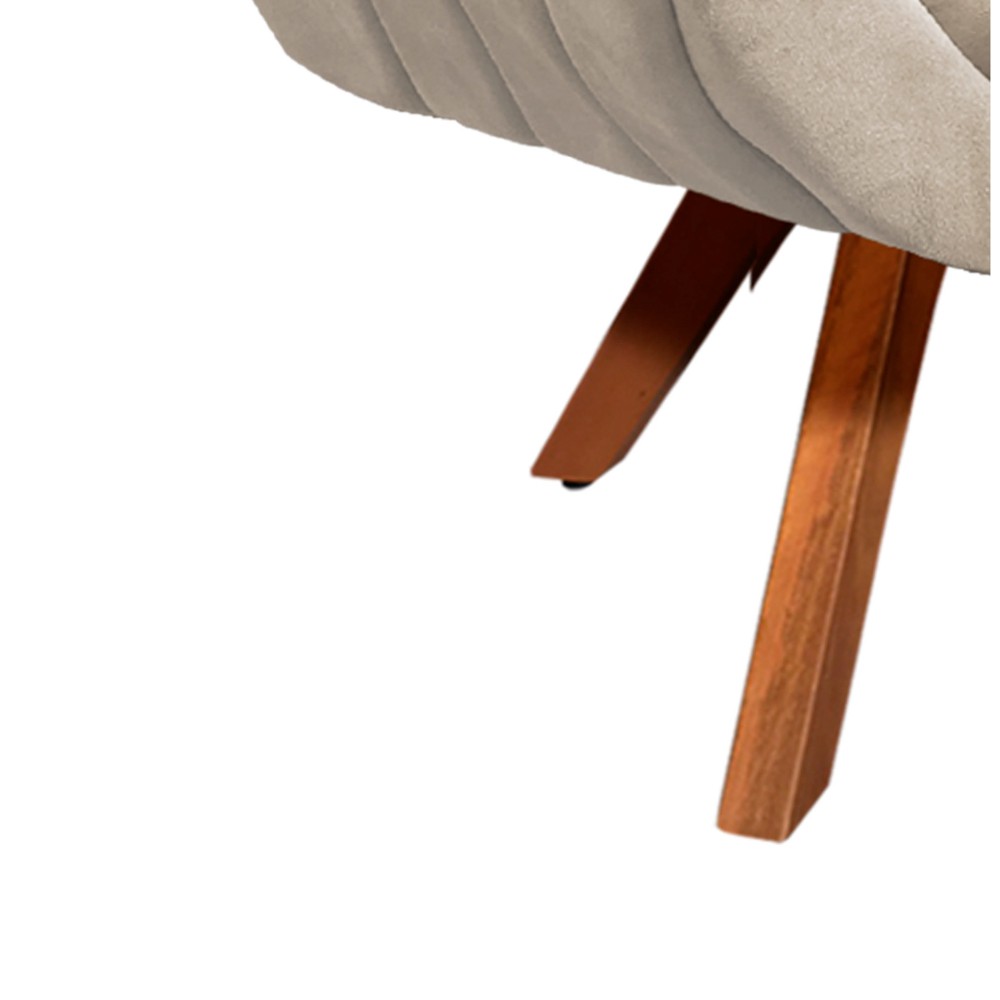 Poltrona Giratória Giovana Suede Bege Base Madeira MM30 D'Rossi