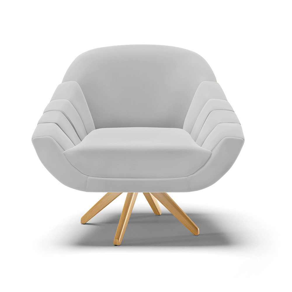 Poltrona Giratória Giovana Suede Cinza Base Madeira MA30 - D'Rossi