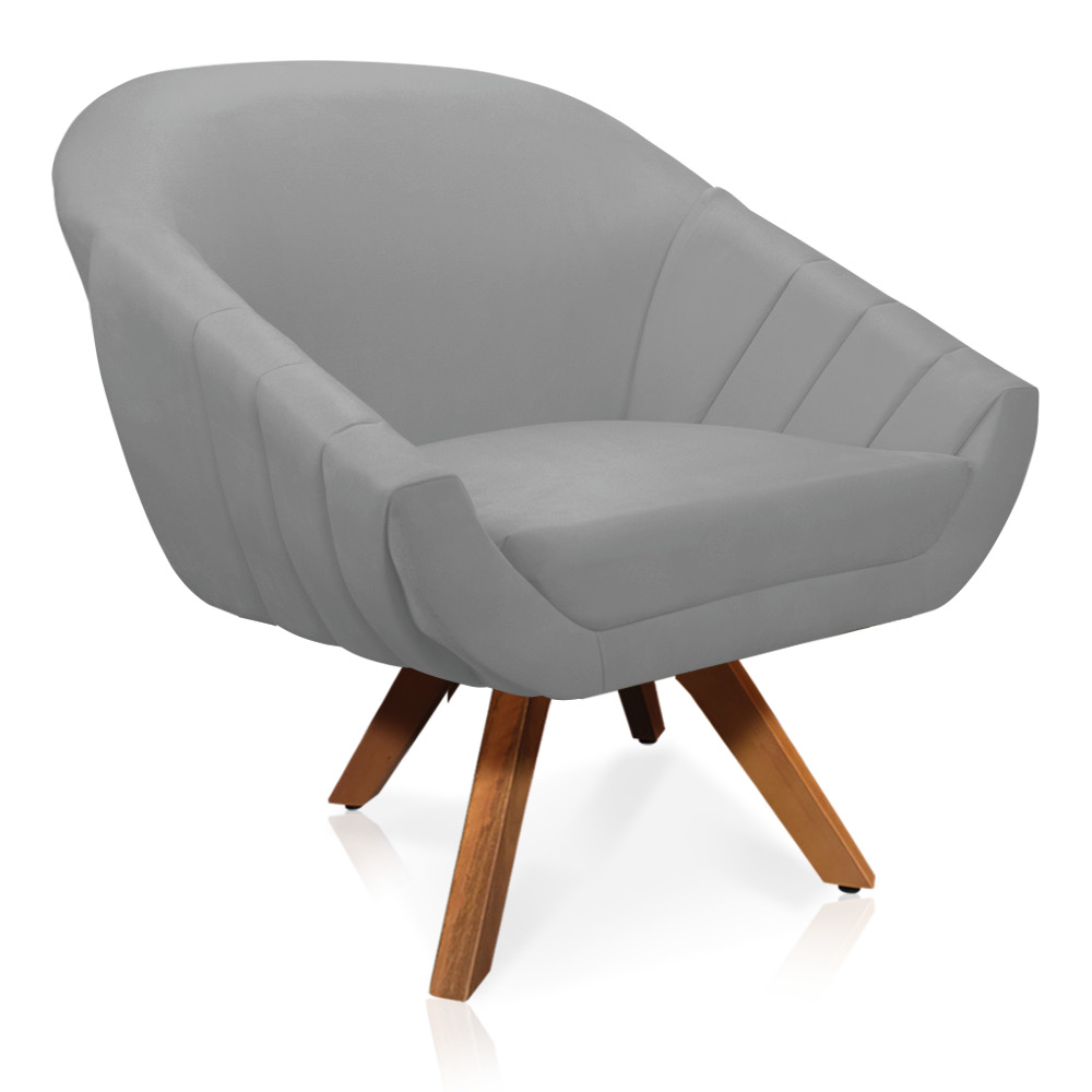 Poltrona Giratória Giovana Suede Cinza Base Madeira MM30 D'Rossi