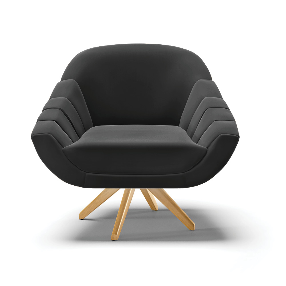 Poltrona Giratória Giovana Suede Preto Base Madeira MA30 - D'Rossi