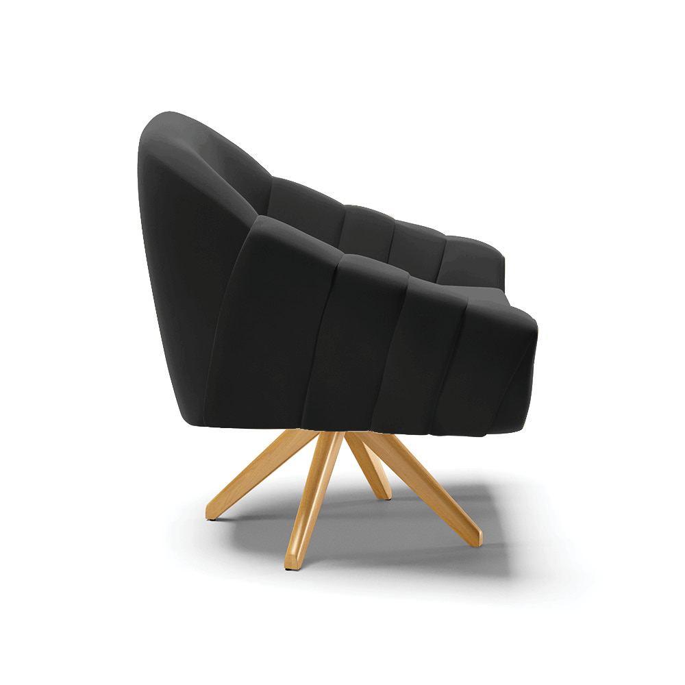 Poltrona Giratória Giovana Suede Preto Base Madeira MA30 - D'Rossi