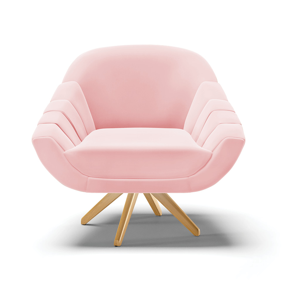 Poltrona Giratória Giovana Suede Rosa Bebê Base Madeira MA30 - D'Rossi