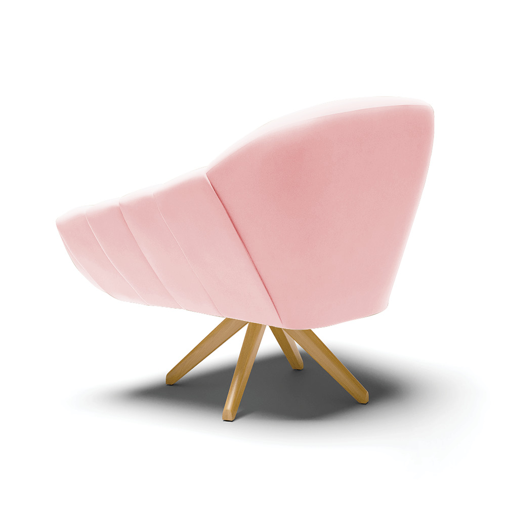 Poltrona Giratória Giovana Suede Rosa Bebê Base Madeira MA30 - D'Rossi