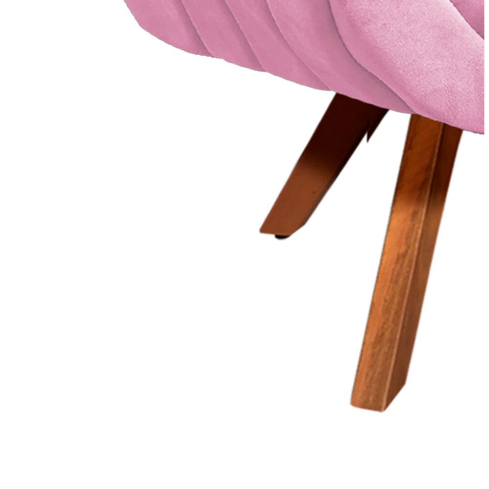 Poltrona Giratória Giovana Suede Rosa Bebê Base Madeira MM30 D'Rossi