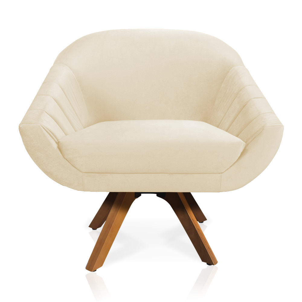 Poltrona Giratória Giovana Veludo Base Madeira MM30 - D'Rossi