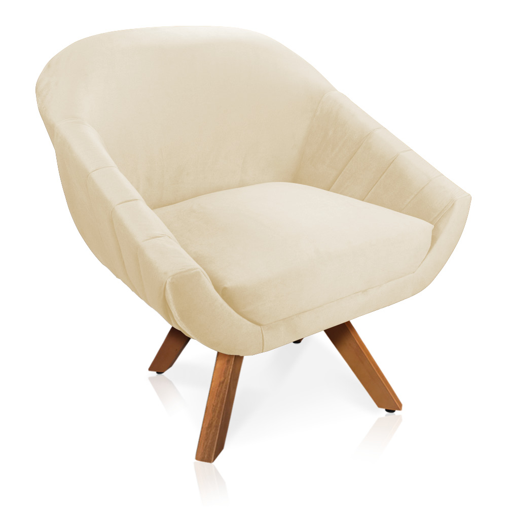 Poltrona Giratória Giovana Veludo Base Madeira MM30 - D'Rossi